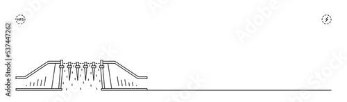 Hydropower station. Divider with Green energy. Line art concept.