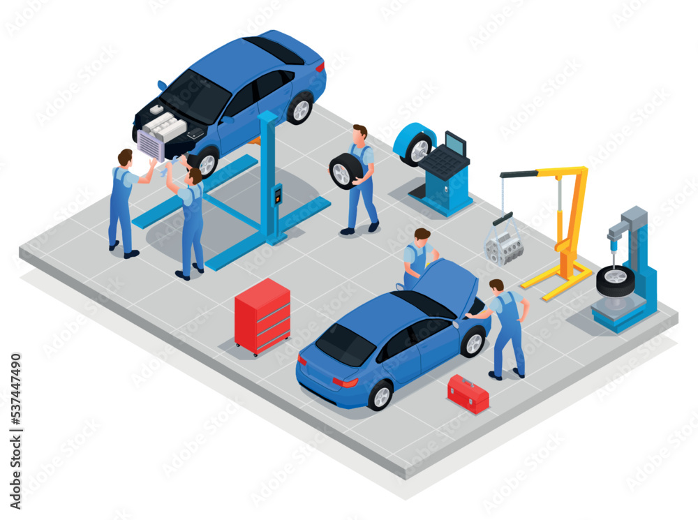 Car Workshop Isometric Composition Car Workshop Isometric Composition