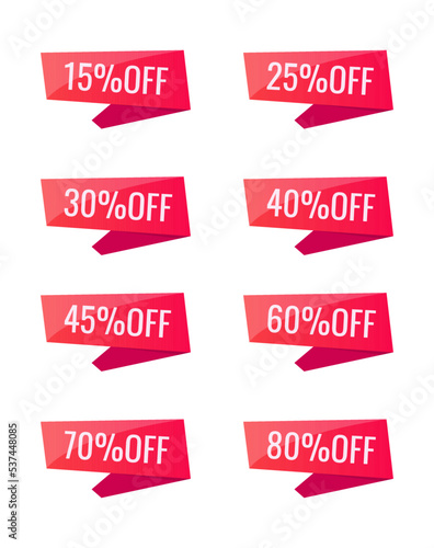 collection of price tags with discounts from