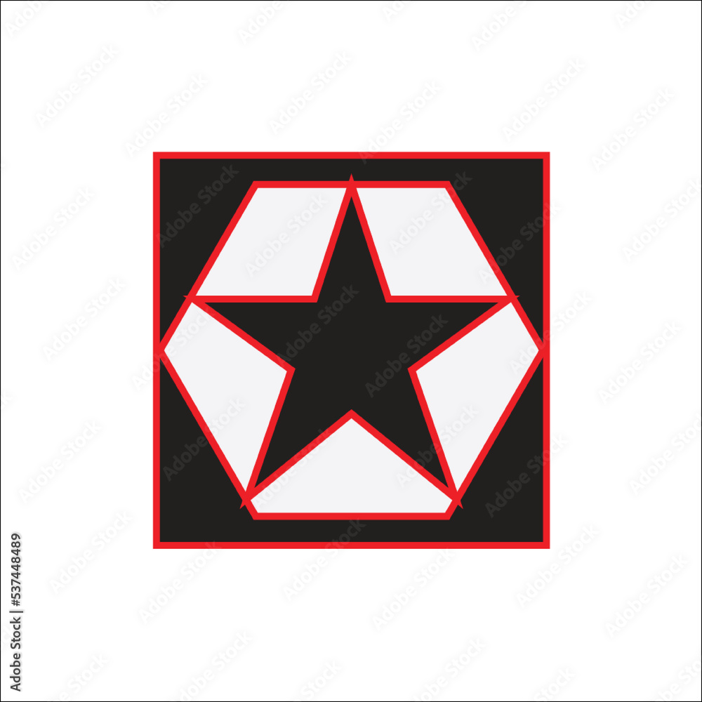 Red Star On Black Square With Hexagon
