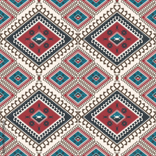 Ethnic geometric pattern. Vector ethnic geometric diamond shape vintage color seamless pattern background. Ethnic Persian geometric pattern design for interior decoration elements.