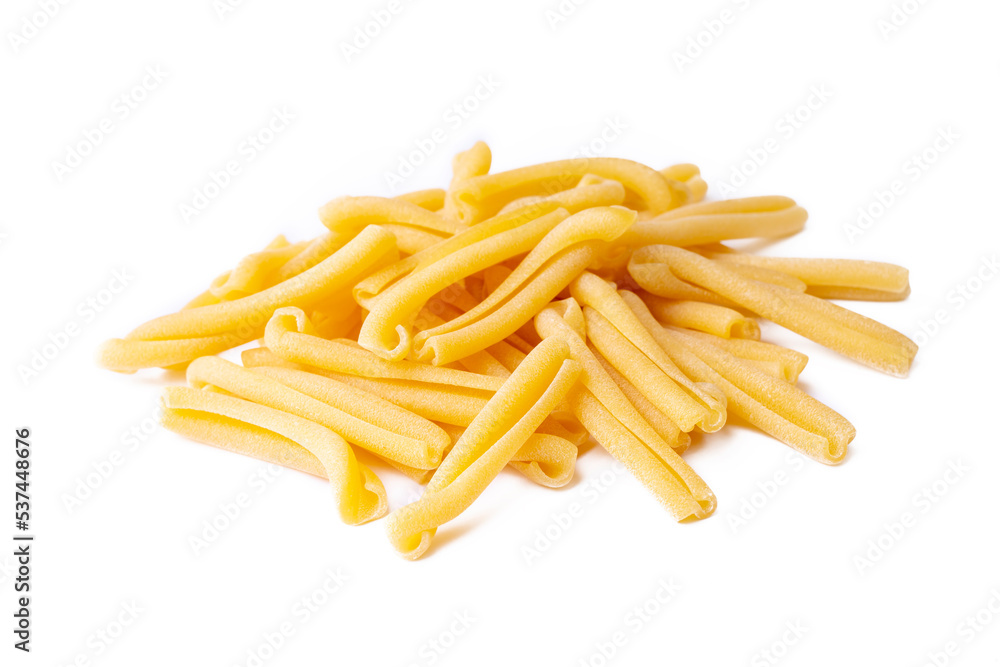 Classic casarecce pasta isolated on a white background