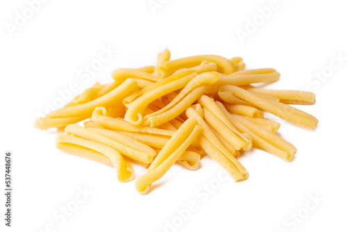 Classic casarecce pasta isolated on a white background photo