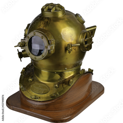 Old deep sea diving metal helmet isolated transparent background (ID: 537448876)