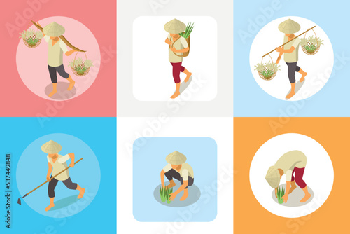 Rice Workers Round Compositions © Macrovector