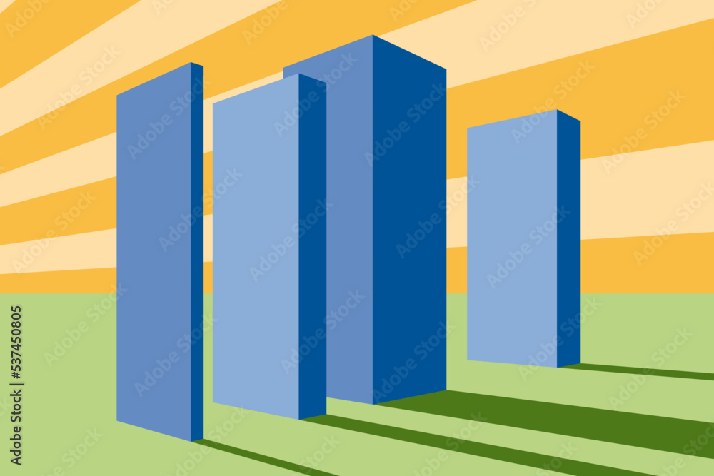 Construction of a modern district, commercial center, financial and business offices, surrounded by the greenery of a park. Vector illustration