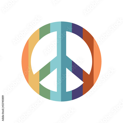 Flat vector hippy boho illustration. Hand drawn retro groovy pacific, peace symbol