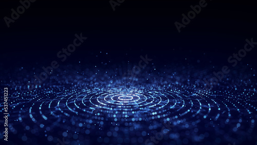 Futuristic of circular flow of particles. Digital cyberspace. Network connections structure. 3D rendering.