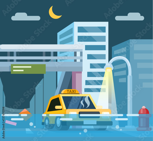 City in flood disaster scene illustration vector
