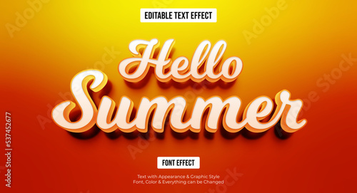 hello summer text style effect with orang and red gradient text effect, summer text style theme