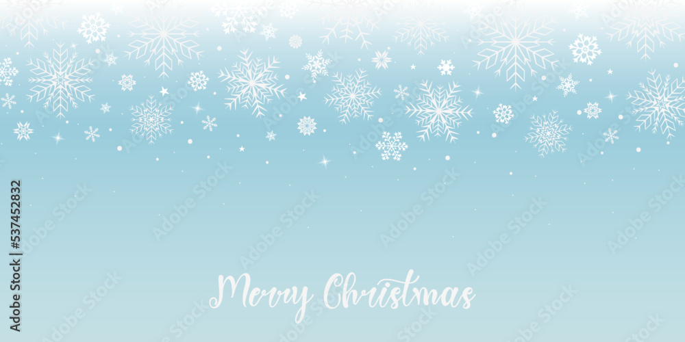 Fototapeta premium Christmas snow. Falling snowflakes on a blue background. Snowfall. Vector illustration.