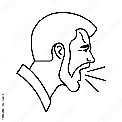 Screaming man icon. Furious aggression person yelling. Line icon of male face, profile view, beard, emotional expression. Outline illustration for design, label, infographic.