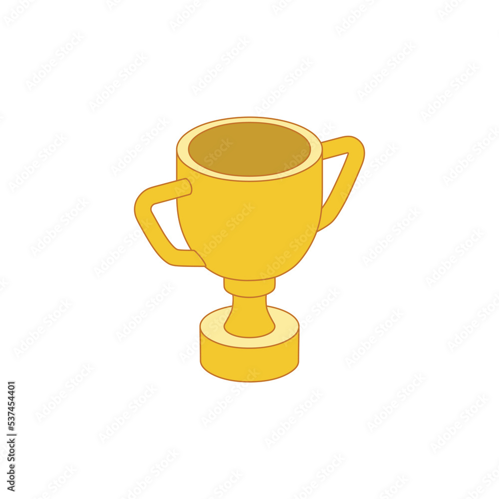 Color illustration. Golden cup on a white background. Vector graphics. Design element for poster, banner, sticker, badge, icon, emblem, print. Sports symbols. Stylized illustration. Color illustration. Golden cup on a white background. Vector graphics. Design element for poster, banner, sticker, badge, icon, emblem, print. Sports symbols. Stylized illustration.