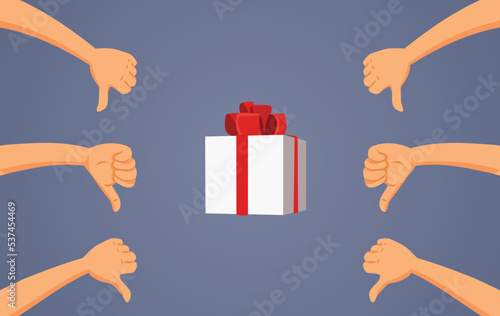 People Disliking a Bad Christmas Gift Idea Vector Cartoon. Unwanted ugly present receiving negative feedback from customers
