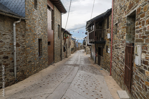 Street of the town El Acebo de San Miguel, León, Spain. French Way of Saint James. © LFRabanedo