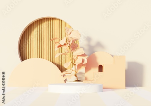 3d render abstract display podium platform for  product presentation and advertising. Minimal scene backdrop with clean design. Vacant pedestal for mock up. Empty stage with pastel color for cosmetic.