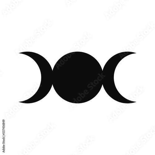 Triple moon vector flat illustration icon - Black Wiccan ancient mythology symbol isolated on white background