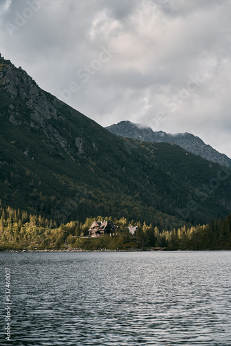 Morskie Oko lake. Famous travel destination in Polish Tatras Mountains. Charming lake in the European mountains.