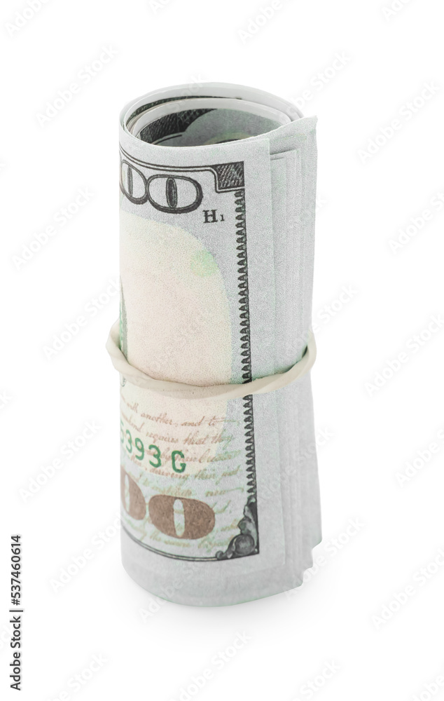 Rolled dollar banknotes isolated on white. American national currency Rolled dollar banknotes isolated on white. American national currency