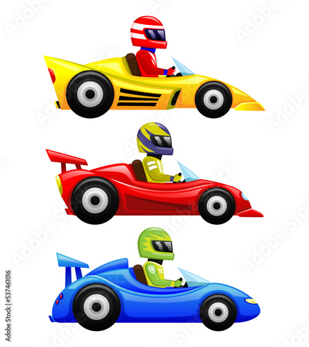 Sports cars with drivers on a white background.