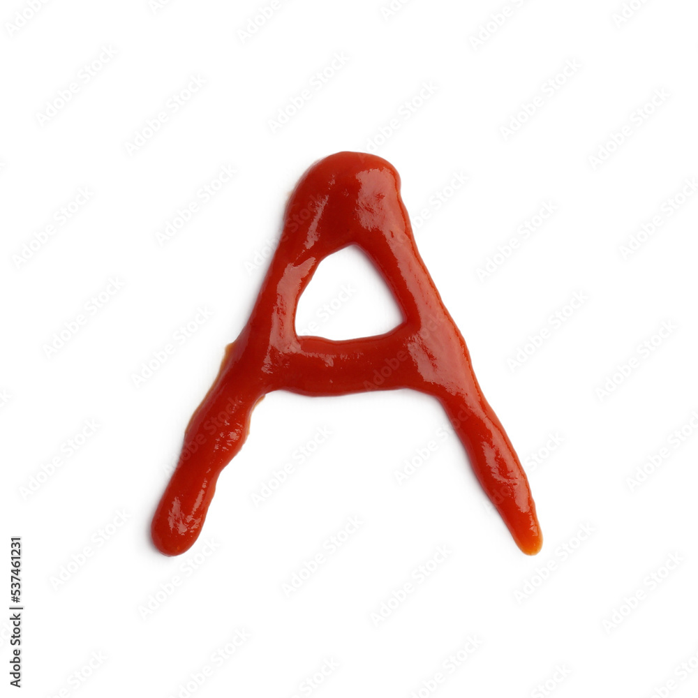 Letter A written with ketchup on white background Letter A written with ketchup on white background