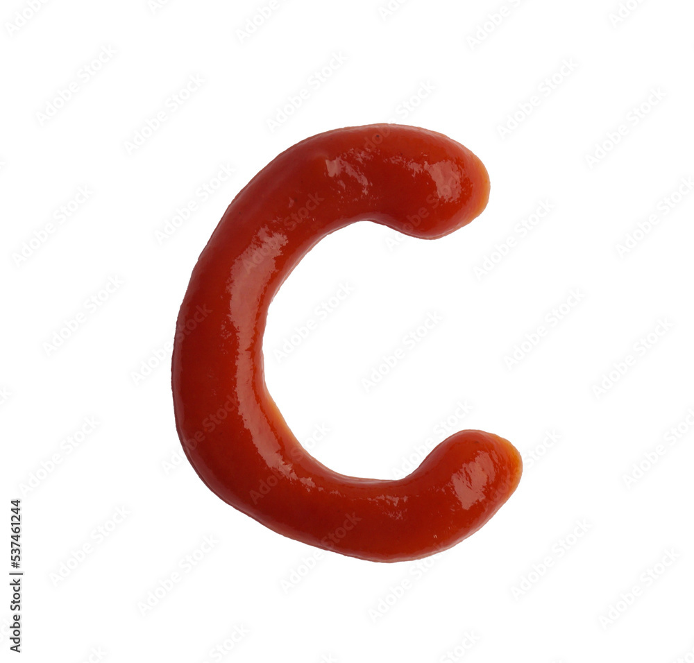 Letter C written with ketchup on white background Letter C written with ketchup on white background