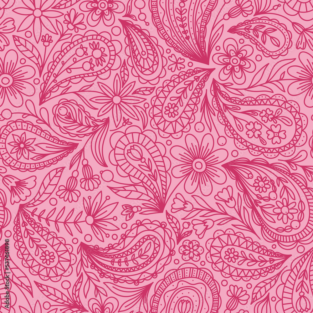 LIGHT PINK VECTOR SEAMLESS BACKGROUND WITH PINK PAISLEY CONTOUR PATTERN LIGHT PINK VECTOR SEAMLESS BACKGROUND WITH PINK PAISLEY CONTOUR PATTERN