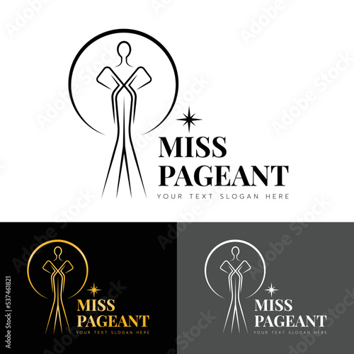 miss pageant logo with modern line The beauty queen pageant standing in circle shape vector design