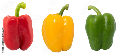 Fresh vegetables Three sweet Red, Yellow, Green Peppers isolated