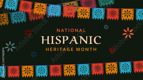 Hispanic heritage month. Abstract flag ornament background design, retro style with text, geometry