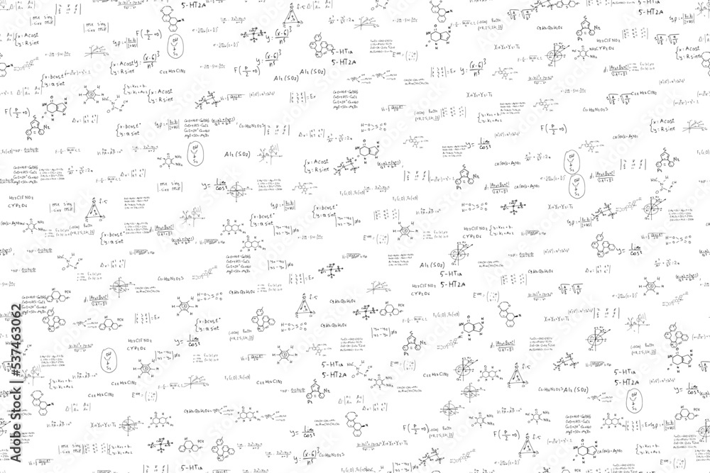 Mathematics, chemistry, physics. hand-drawn. scientific, educational expressions and equations. Mathematics, chemistry, physics. hand-drawn. scientific, educational expressions and equations.