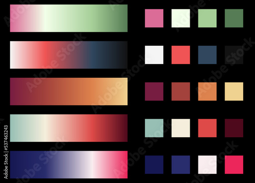 Christmas color palette. An example of a color scheme for christmas holiday. Forecast of the future color trend template. Gradient and solid color composition for modern design. Vector Eps 10.