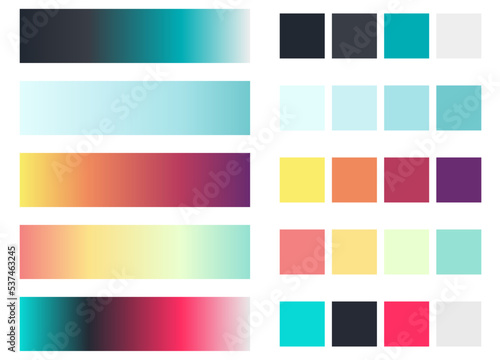 Popular color palette. An example of a color scheme. Forecast of the future color trend template. Gradient and solid color composition for modern design. Vector Eps 10.