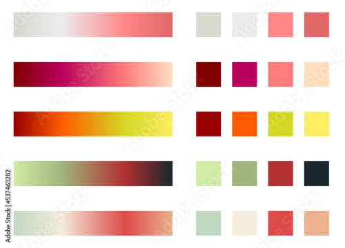 Christmas color palette. An example of a color scheme for christmas holiday. Forecast of the future color trend template. Gradient and solid color composition for modern design. Vector Eps 10.