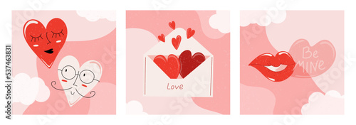 Cute romantic valentine's day greeting card set. Happy Valentine's Day. Vector stock illustration. background, invitation, banner, postcards