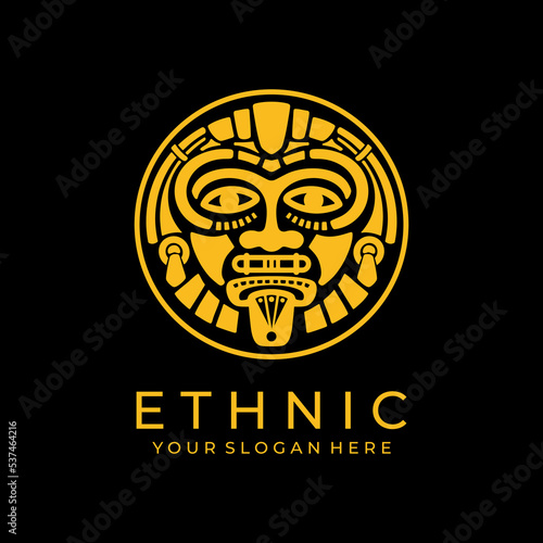 Ethnic mask logo. Aztec and Mayan mask logo for business. Cultural vector design in a minimalistic style. Vector illustration
