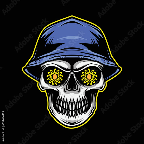 Skull With Hat Bucket Illustration