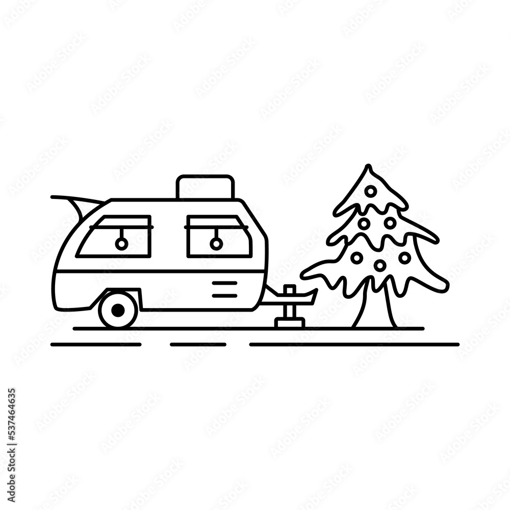 Obraz premium Christmas line icon from the Christmas camping series. Happy Holidays symbol and elements. Stock winter vector. RV Trailer