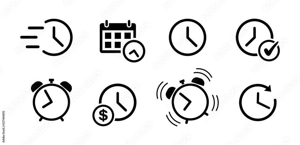 Time icon set in flat style. Fast time simple outline icon. Clock ...