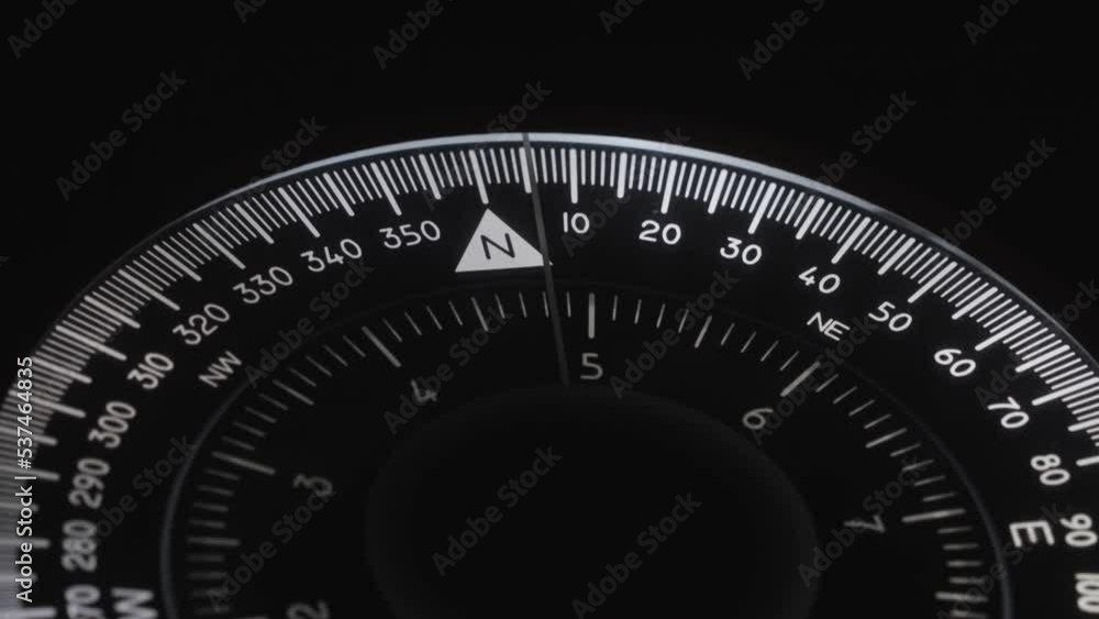 Compass. Needle almost to north. Scale with numbers spinning. Marine ompass black white Compass. Needle almost to north. Scale with numbers spinning. Marine ompass black white