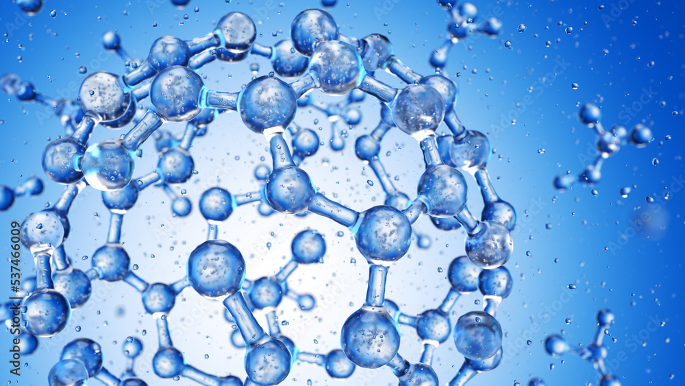 Fototapeta premium Abstract blue connected glass bubbles molecule background. 3D Rendering 