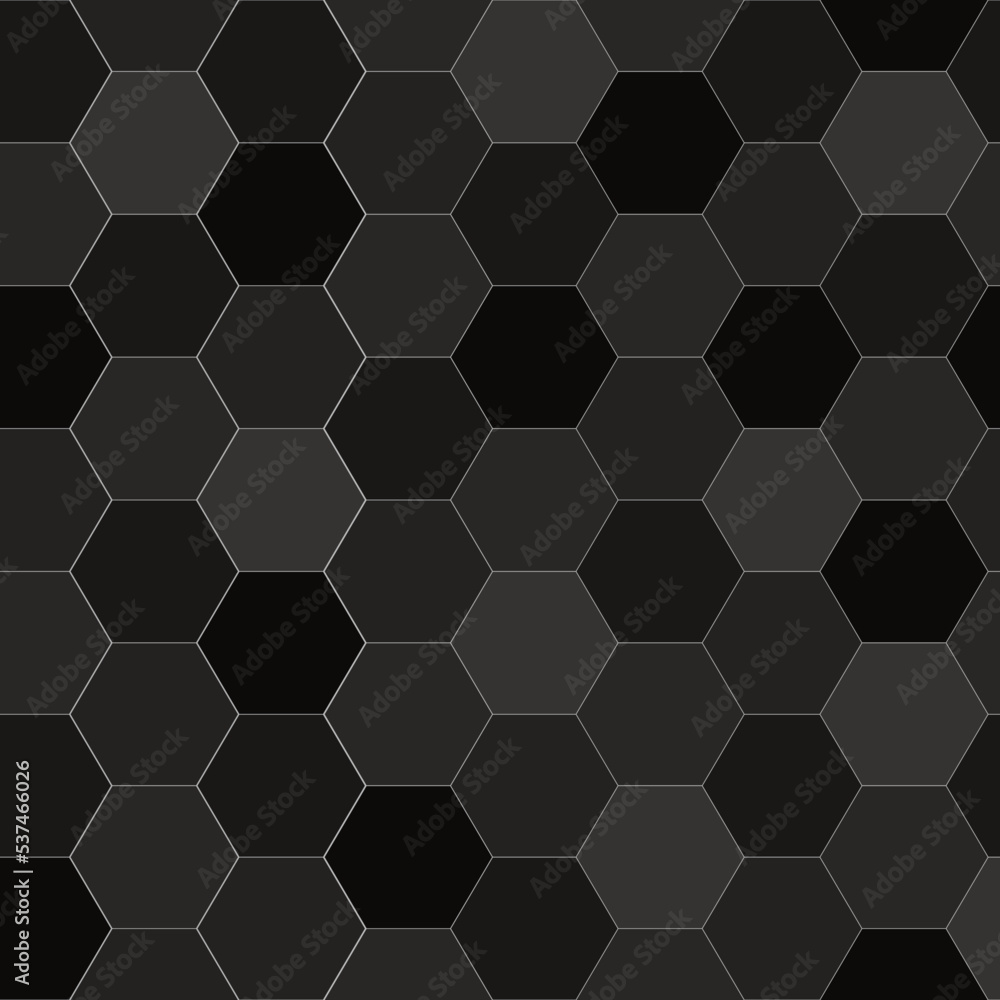 Ceramic tile hexagonal wall or floor decoration, black dark mosaic brick seamless pattern for background. Ceramic tile hexagonal wall or floor decoration, black dark mosaic brick seamless pattern for background.