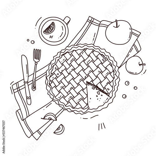 cute coloring. pie and apples