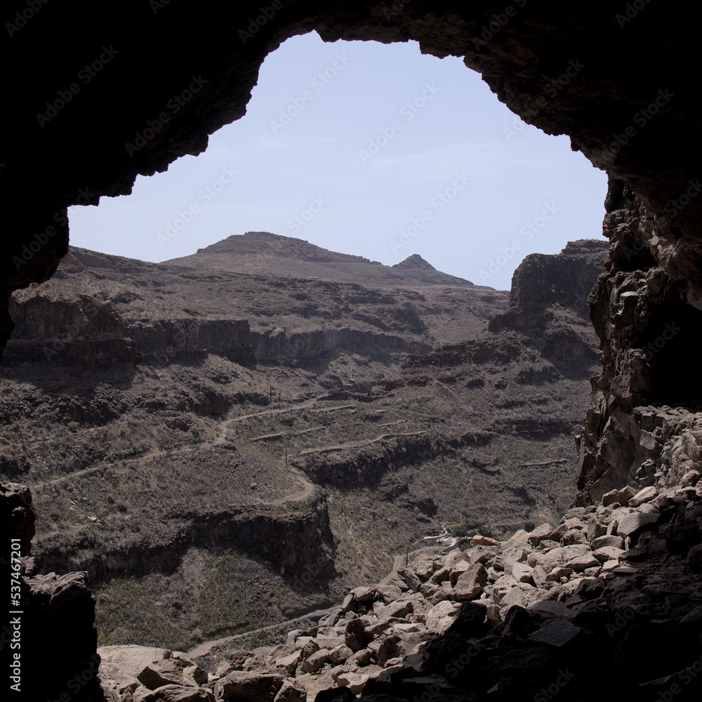 Gran Canaria, landscape around La Fortaleza  de Ansite cave complex in Tirajana valley