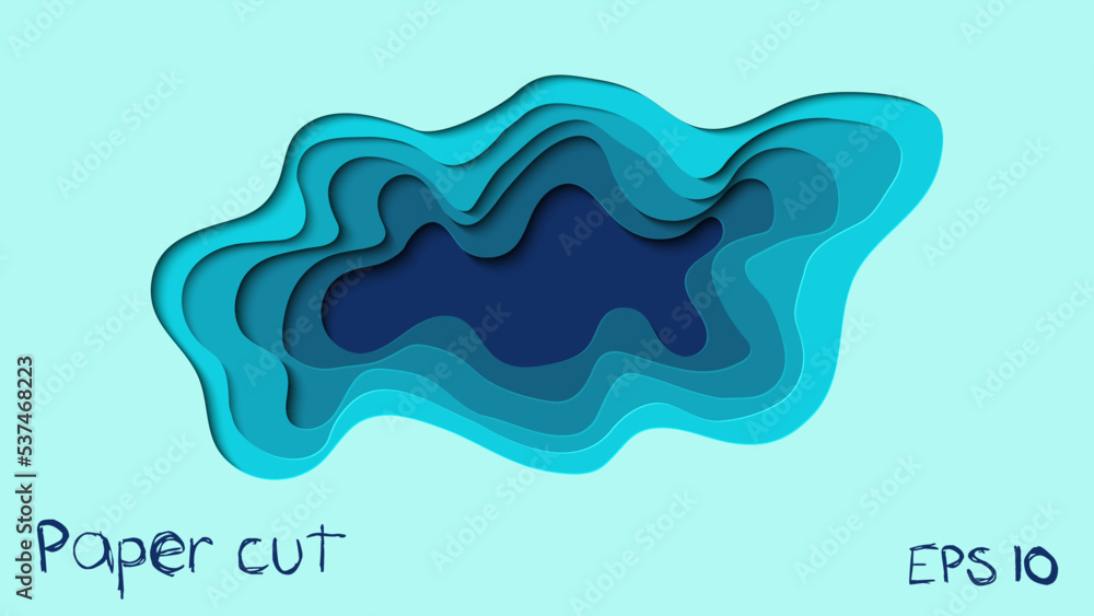 Vector banner in the style of cut paper. 3D abstract background with blue cut lines. Futuristic relief. Modern background for branding, covers, presentations, posters, covers.