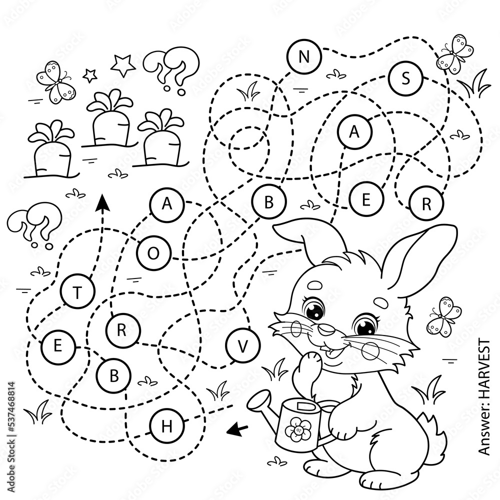 Maze or Labyrinth Game. Puzzle. Coloring Page Outline Of cartoon cute ...