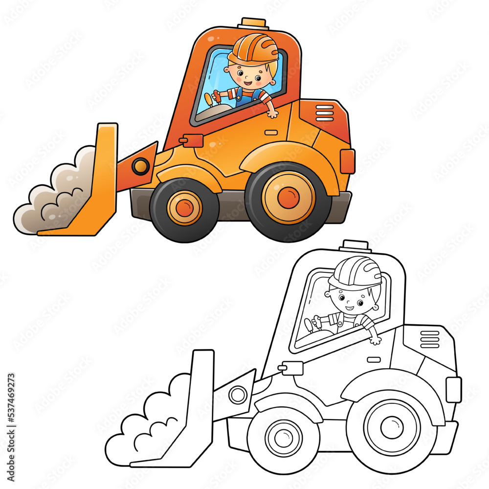 Coloring Page Outline Of cartoon bulldozer with worker. Construction  vehicles. Coloring book for kids. Stock Vector | Adobe Stock