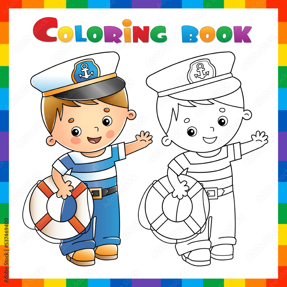 Coloring Page Outline of cartoon sailor or seaman with lifebuoy ...