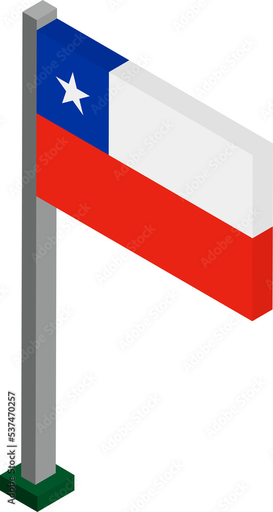 Chile Flag on Flagpole in Isometric dimension.
