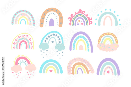 Pastel boho rainbows set. Scandinavian print for baby shower  nursery  playroom  birthday  children s party and other.